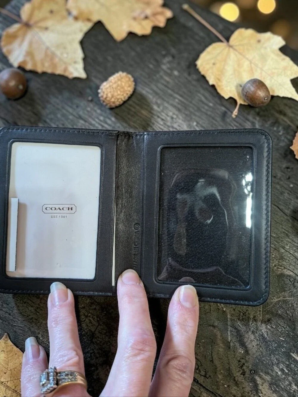 Coach Black Leather Travel Wallet with Embossed Logo